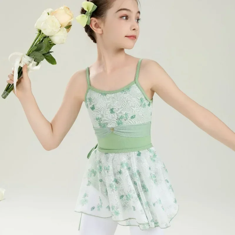 Summer Kids Girls Dancewear Leotard Tutu Set Sleeveless Strappy Bodysuit Top Skirts Children Gym Train Costumes