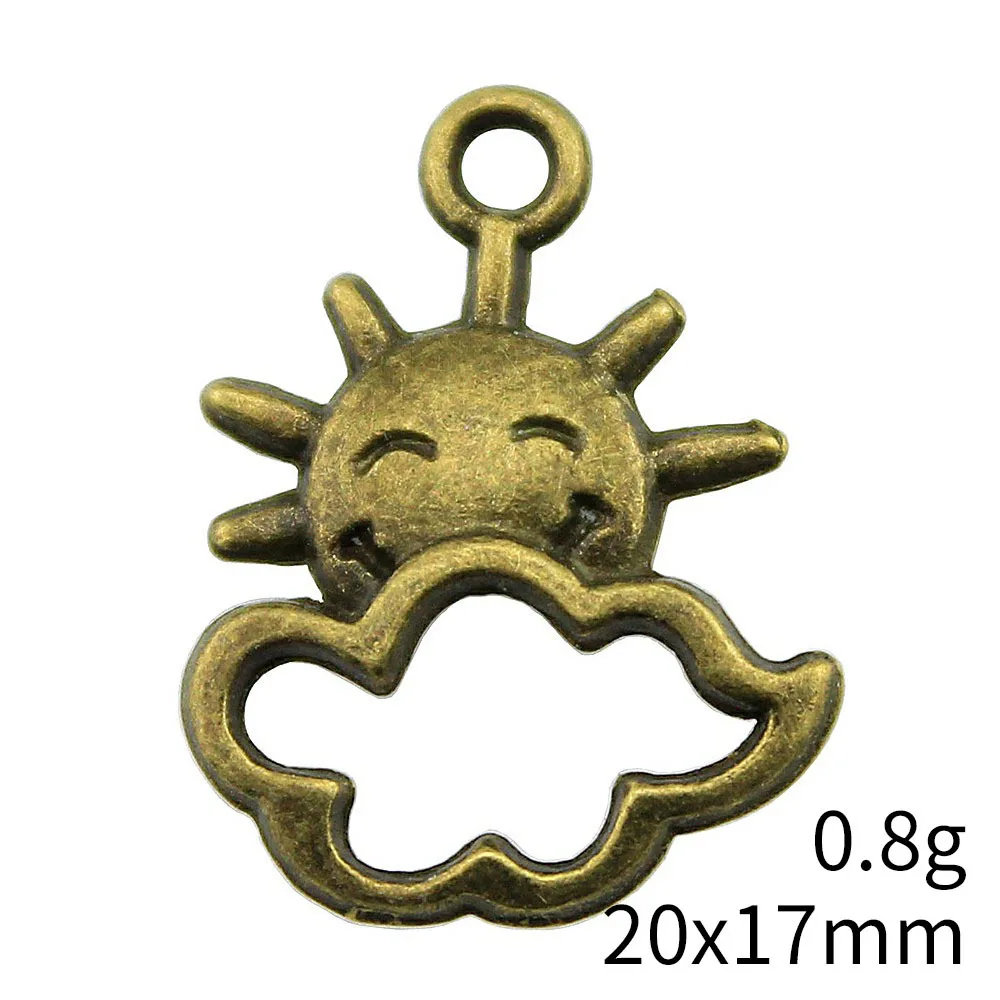 

20 шт., 20x17 мм, 2 цвета: античное серебро, античная бронза, подвески в виде солнца и облаков, аксессуары для изготовления украшений ручной работы