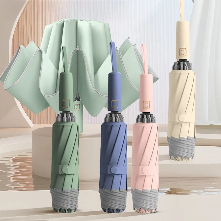 

Automatic Silicone Handle Umbrella for Men And Women Reversible Sun And Rainproof Folding Umbrella Solar Protection
