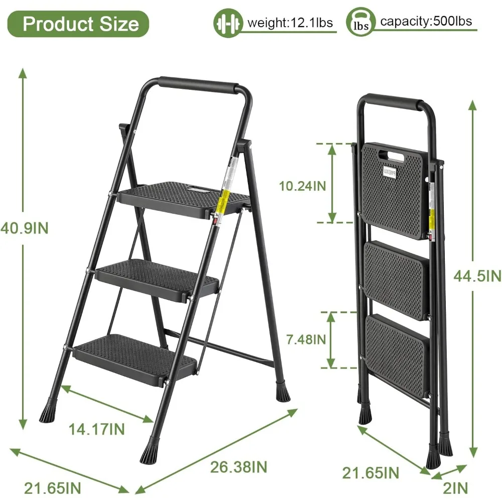 "escada dobrável durável de 500 lb para todas as idades: degraus largos e antiderrapantes"