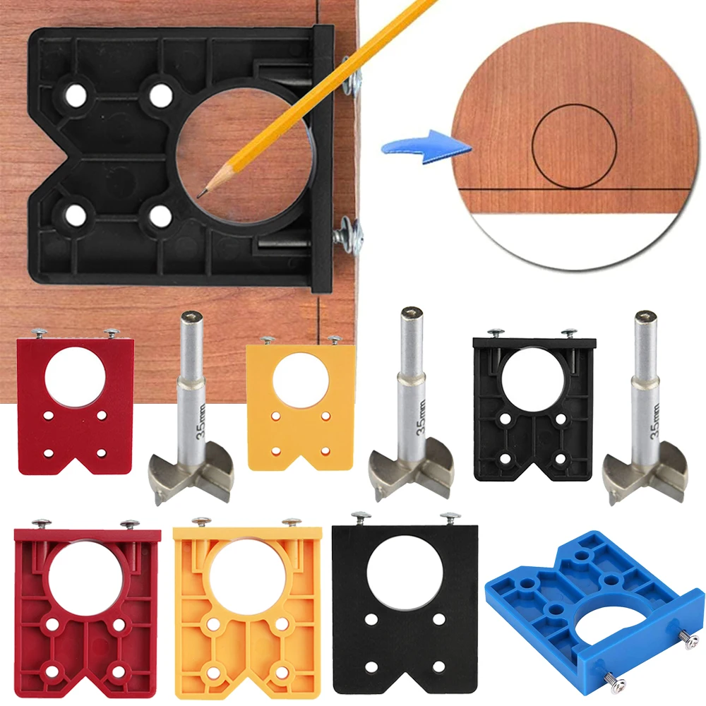 

35mm Hinge Hole Drilling Guide Locator Dowel Jig Hinge Jig Hole Saw for Wood Drill Furniture Hinge Installation Woodworking Tool