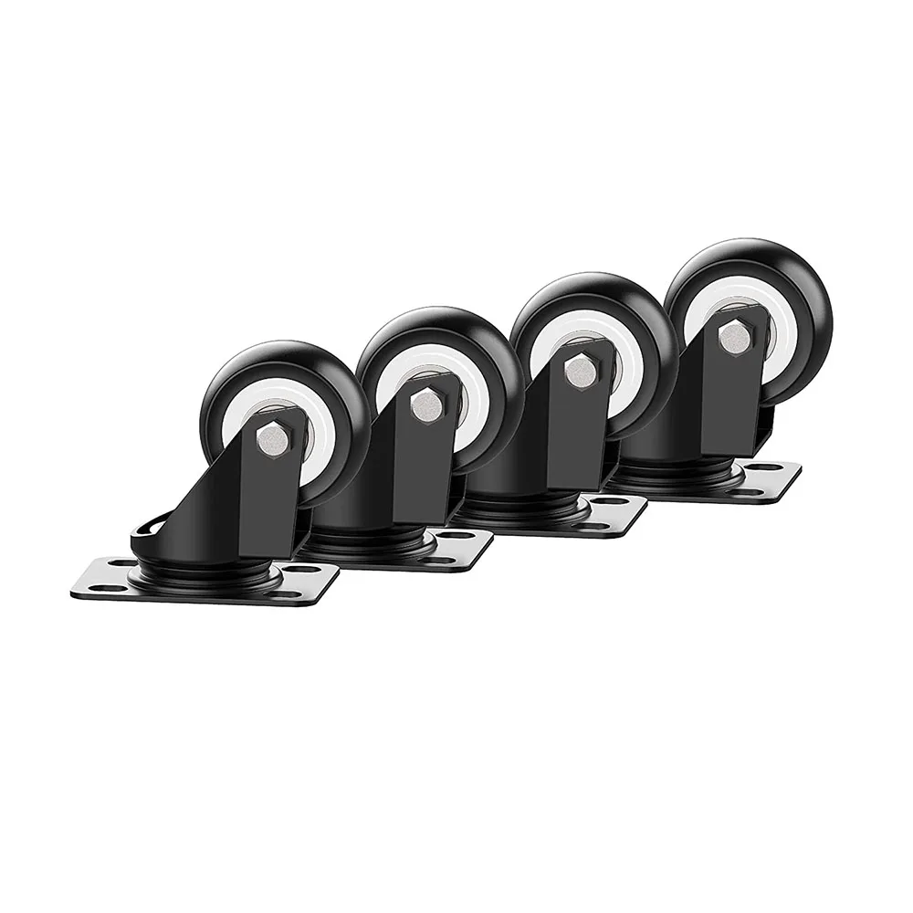 1.6 Inch Dia Heavy Duty 200KG Black Polyurethane Swivel Castor Wheels Trolley Furniture Caster Pack of 4