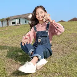 2024 new Spring Autumn Girls Kids Denim overalls Pants  Baby Children Jeans Long Pant Trousers Children Clothes 2-12T