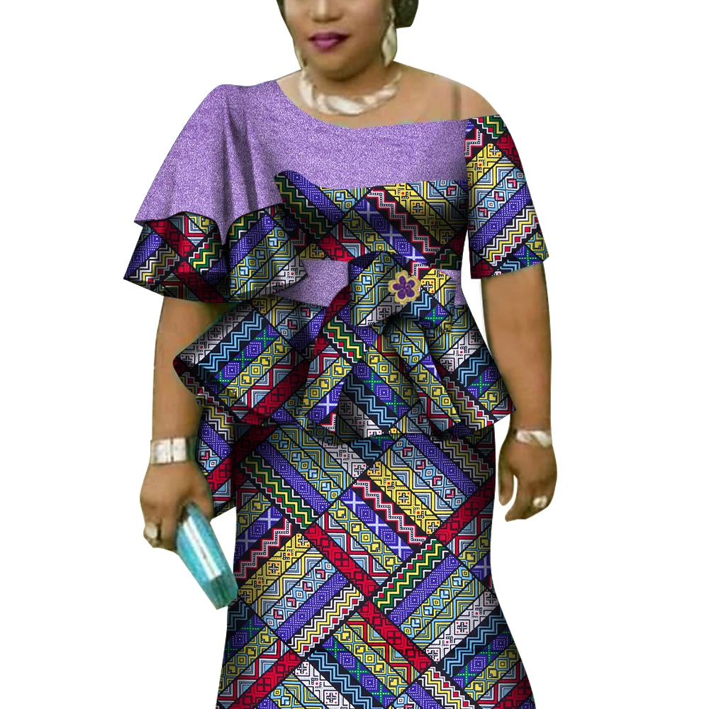 African Ruffles Sleeve Print Tops and Skirt Sets for Women Bazin Riche African Clothing 2 Pieces Customize Skirts Sets WY4392