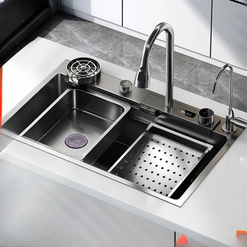 Drifting rain thickened large single slot sink, stainless steel dishwashing basin, kitchen nano multifunctional vegetable