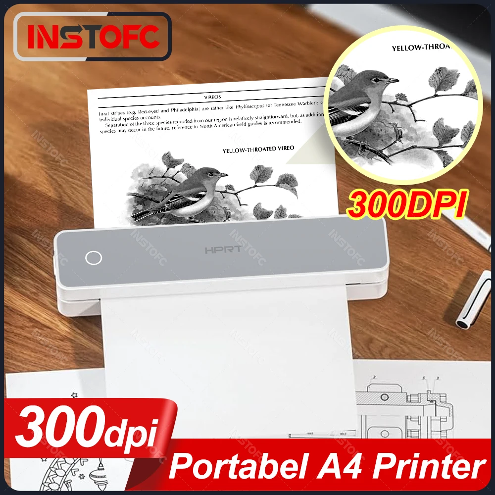 

300dpi Portable A4 Thermal Printer Bluetooth Wireless Mobile Use Device Support Official Home School Picture Photo PDF Print