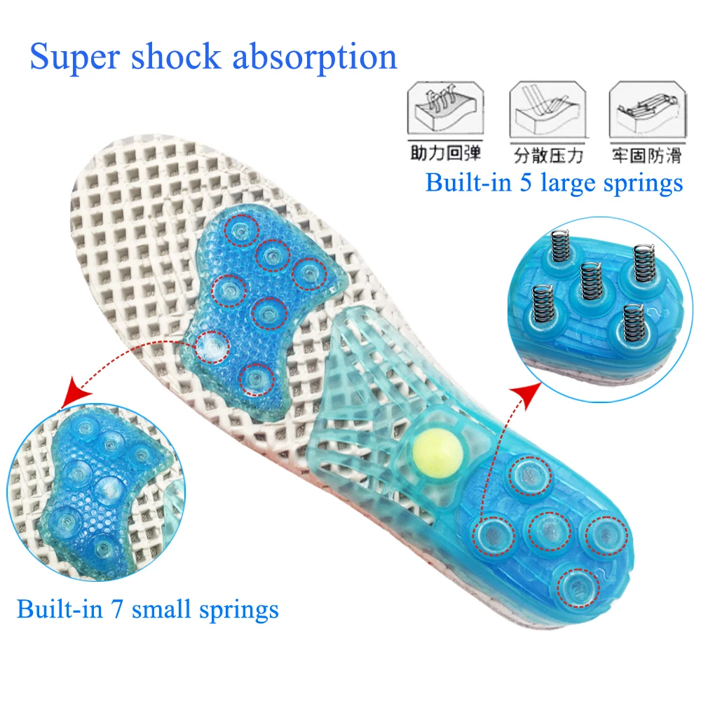 KOTLIKOFF Spring Sports Insole For Shoes Super Shock-Absorbant Insert Relieve Heel Spur Pain Men Women Daily Walk Shoe Pad