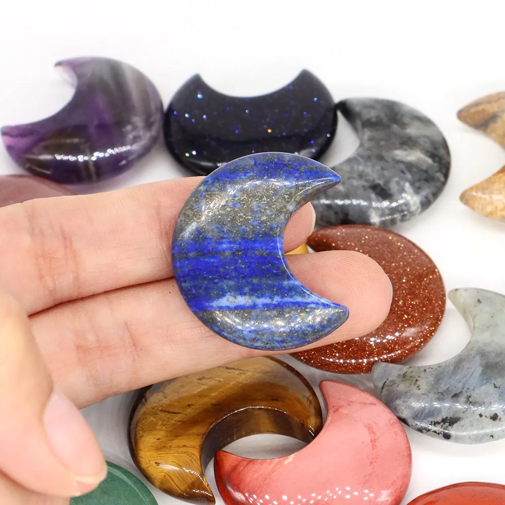 30mm Moon Shaped Statue Natural Stones Healing Crystals Amethyst Quartz Gems Mineral Specimen DIY Jewelry Accessories Home Decor