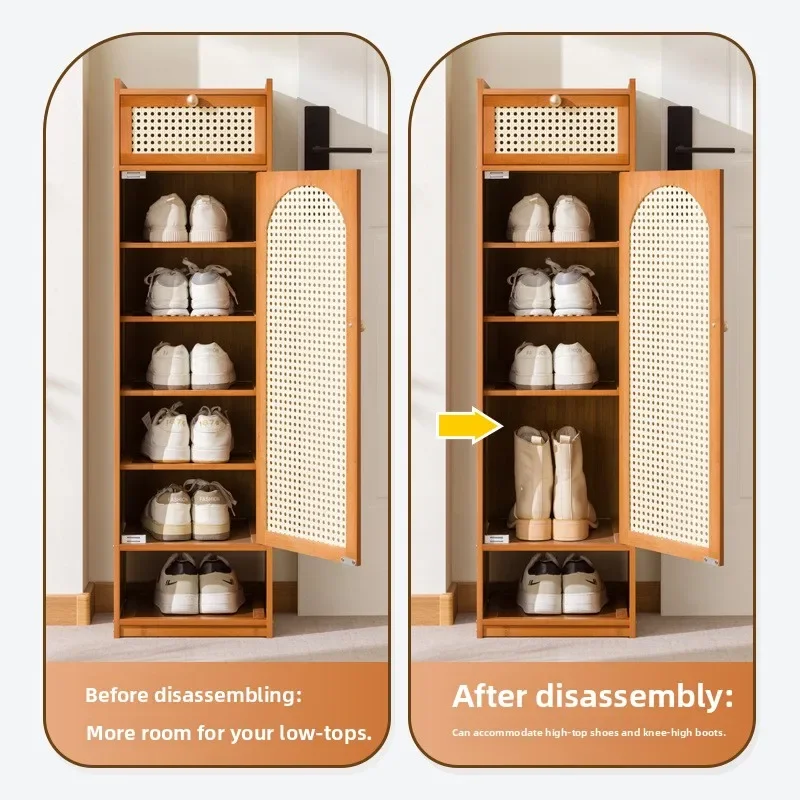 Rattan breathable door shoe cabinet, multi-layer narrow shoe cabinet, entrance shoe cabinet, living room storage cabinet