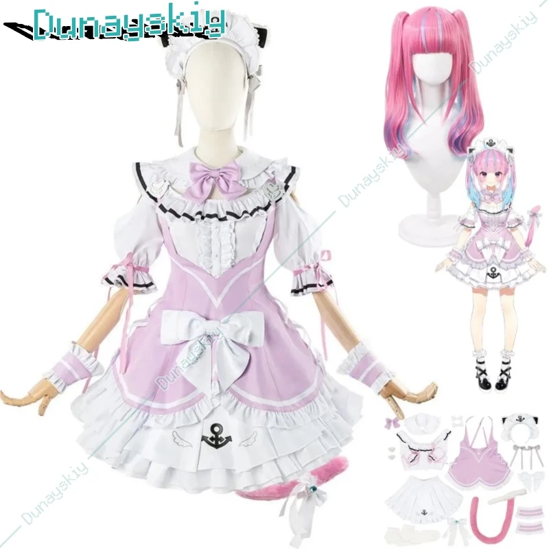 Virtual YouTuber Minato Aqua Cosplay Costume VTuber Hololive Wig Kitty Maid Dress Lolita Woman Sexy Lovely Kawaii Carnival Suit