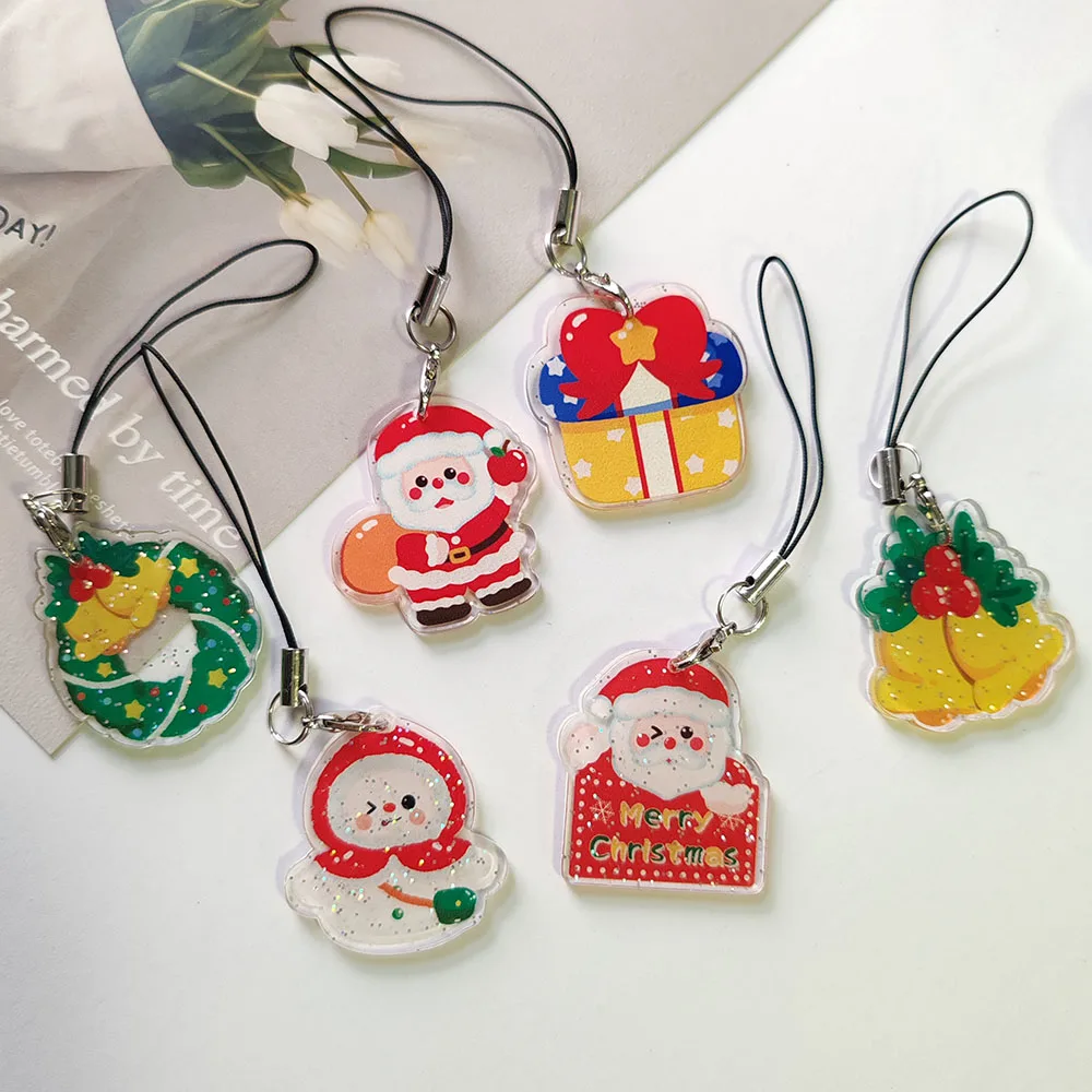 6pc Hot Sweetly Christmas Phone Chain Car Bag Pendant KeyRing Art Course Souvenir Women Girls Party Favors Gift for Friend