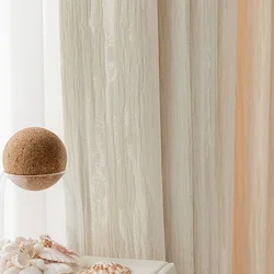 Luxurious Cream Chenille Curtain Wood Grain Jacquard 60% Blackout Curtains for Living Room Bedroom Study Window Treatment Panels