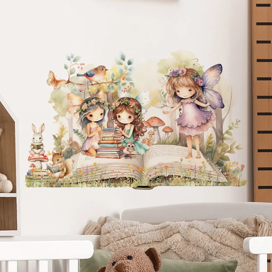 Cute Fairy Reading Wall Sticker for Baby Girls Nursary Room Kids Room Background Wall Decor Children\'s Room Wall Decals