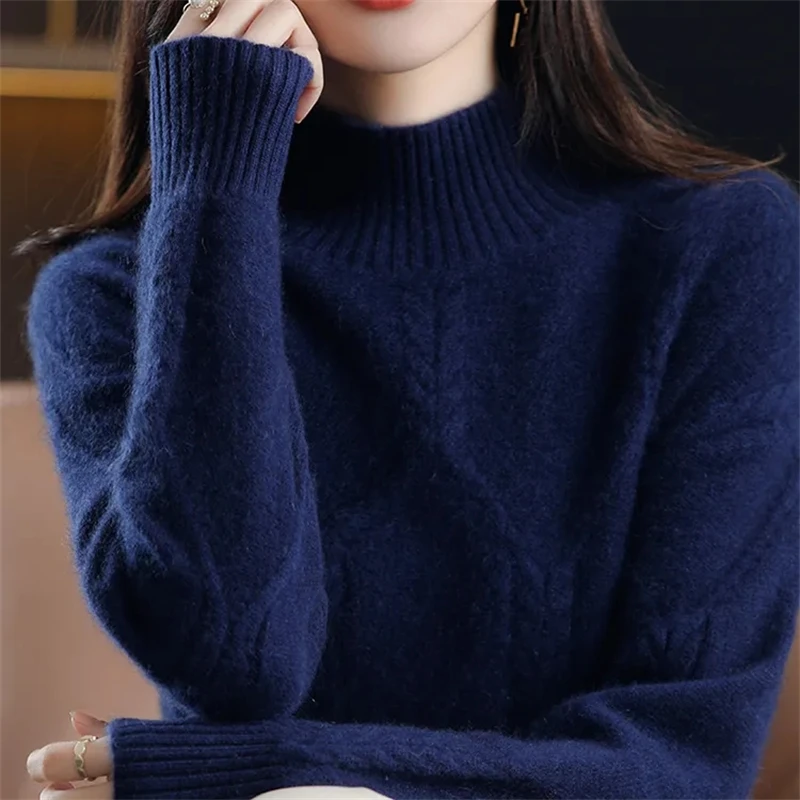 秋冬厚手ウールレディースタートルネックセーターニットシャツ暖かいトップスルーズプルオーバーニットウェア長袖インナーシャツ