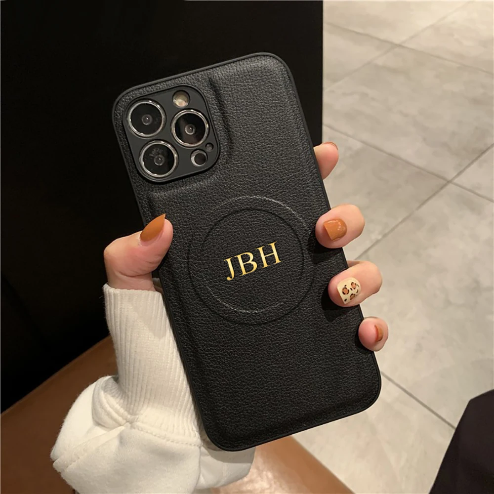 حافظة مخصصة لهاتف آيفون 11 12 13 14 15 16 17 Pro Max اسم الأشرف الأولى المخصصة شحن لاسلكي لغطاء جلد Magsafe #3