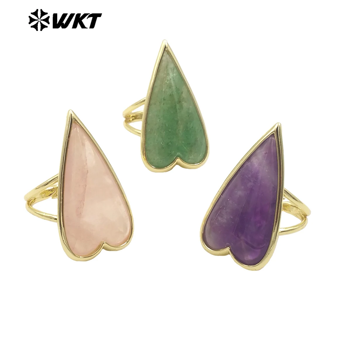 

WT-R512 WKT Lovely Style Natural Gemstone Ring Adjustable Anniversary Heart Shape Accessory Party Winter Hot US 8 Christmas