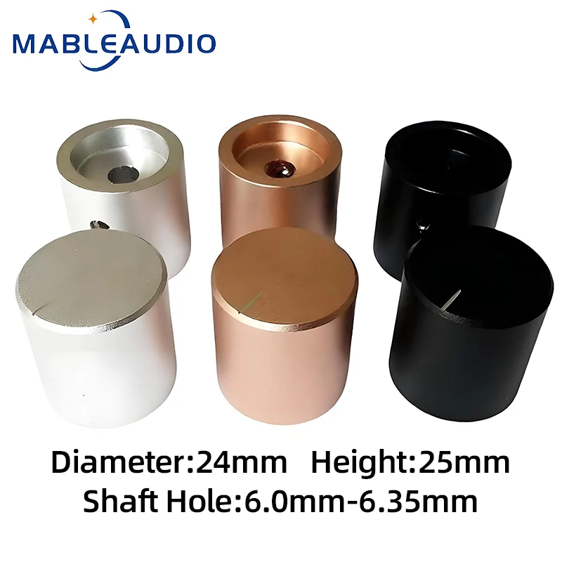 1 Stück 24 x 25 mm Aluminiumlegierungsknopf, 6,0–6,35 mm Innenloch, stabiler Bedienknopf für Audio-Verstärker-Potentiometer