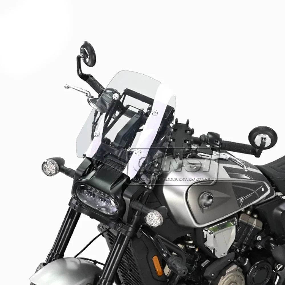 Motorcycle Heightened Front Windshield With Handrail Tempered Glue Modified Wind Deflector Parts For QJMOTO SRV600 Flash 600