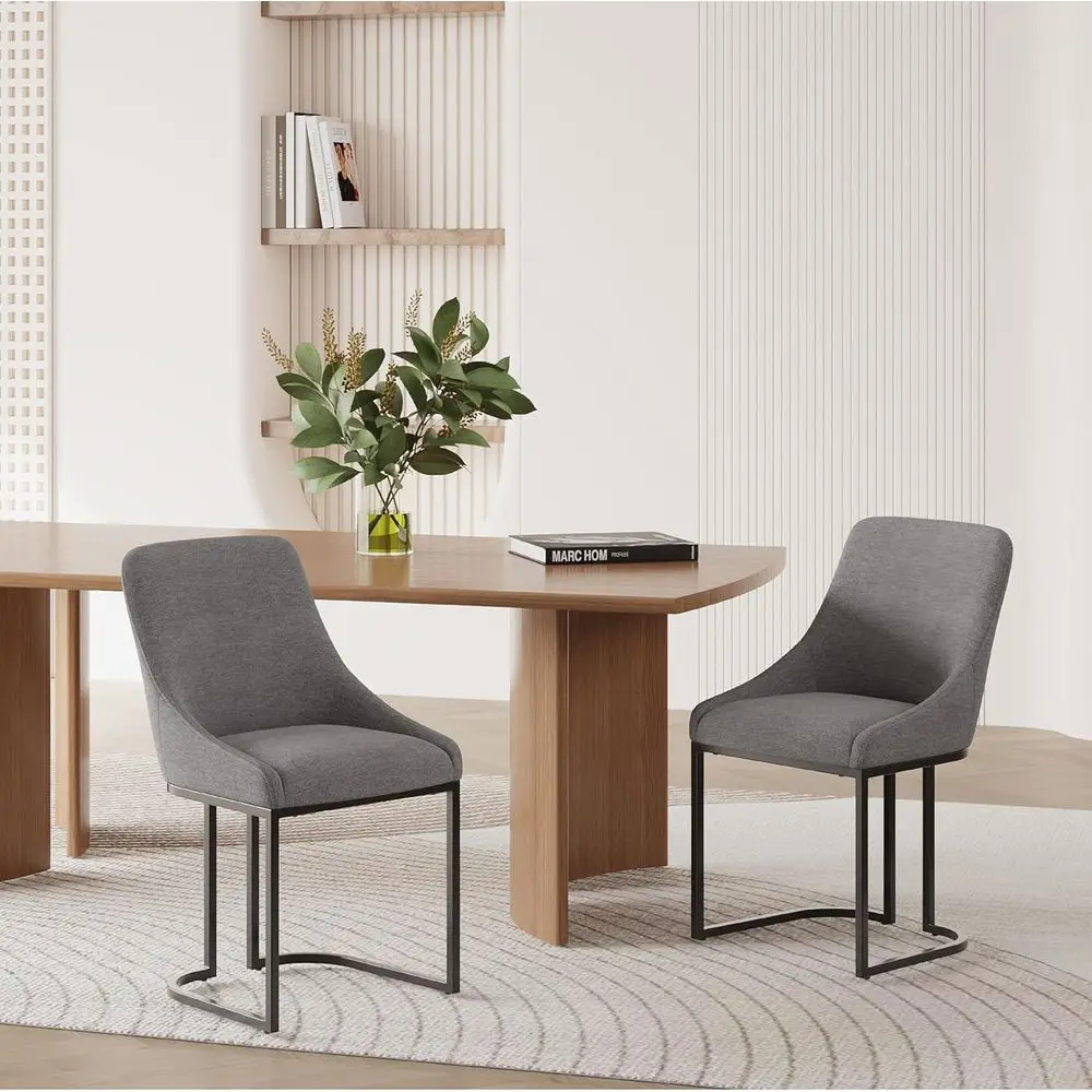 Upholstered Dining Chairs Set of 2, Fabric Seat with Backrest, Suitable for Kitchen, Hotel, Dining Room, Gray