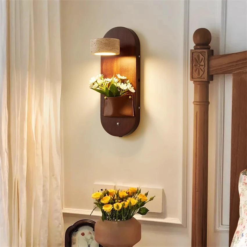 

Yellow Travertine Oval Japanese Wabi-sabi Wall Lamps Bedroom Bedside Lamp Retro Living Room Wall sconces lights Lighting