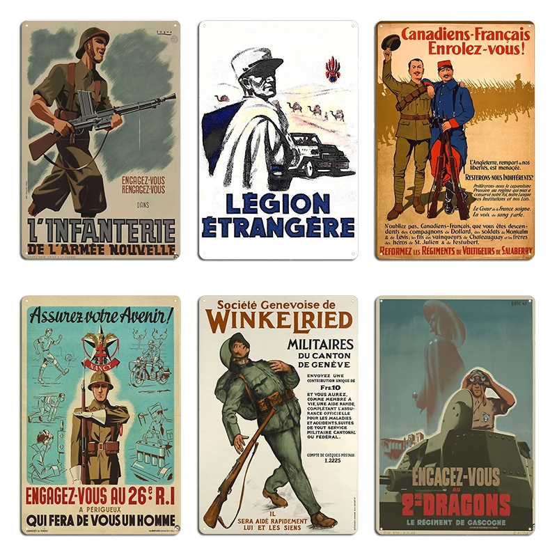 French Foreign Legion Recruitment Poster Metal Signs Designer Retro Wall Decor Foreign Legion Recruitment  Tin Sign Poster