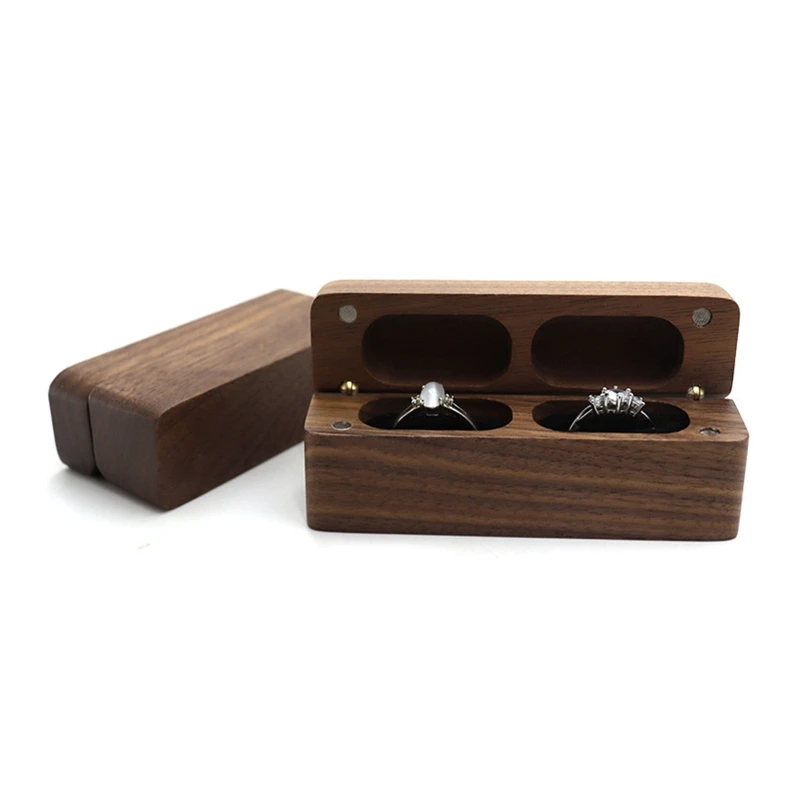 

Fashion Wood Ring Box for 2 Rings Slim Double Ring Storage Holder Modern Wedding Ring Bearer Box Decorative Box with Lid