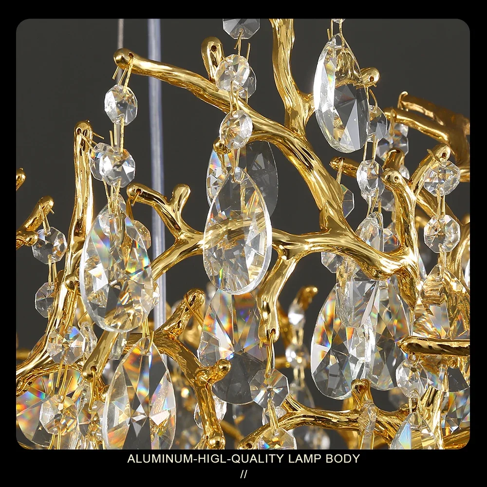 

American Round Ceiling Chandelier Crystal Light Gold Branch Chandelier Living Room Decor Hotel Hanging Led Pendant Light Lustres