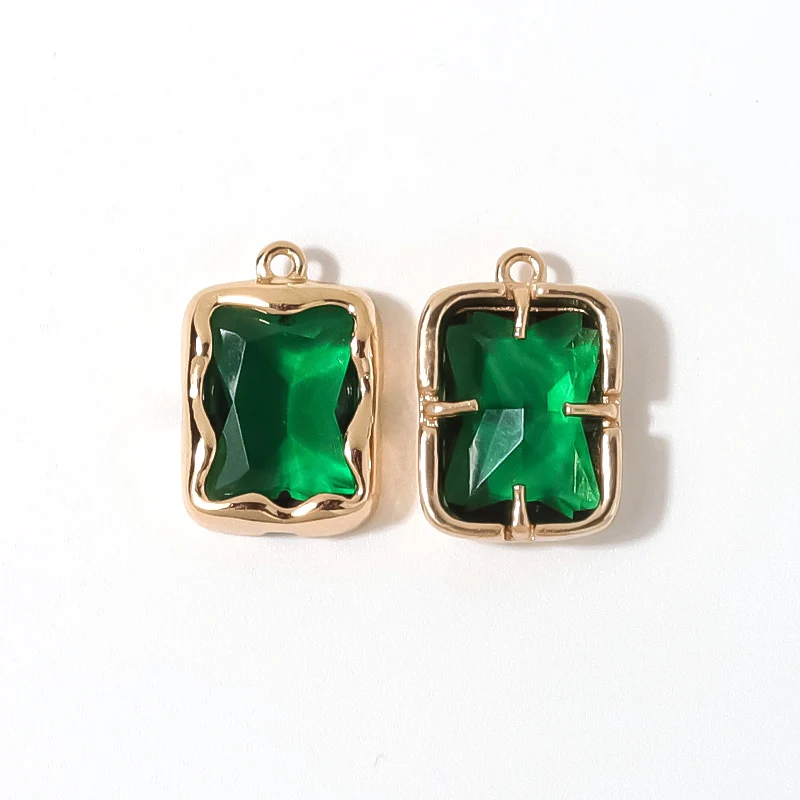 10pcs/ Set New high-end minimalist green rectangular crystal zircon pendant DIY earrings necklace making accessories