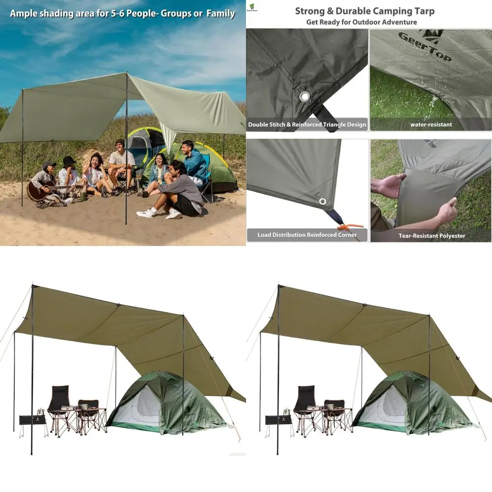 

Portable Waterproof 17' x 10' Camping Tarp with Poles for Outdoor Travel and Hammock Use