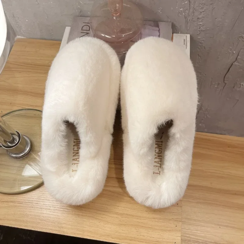 Mid Heel Solid Pull on Modern Slippers Winter Outside 2024 High Quality Women's Shoes Shallow Novelty Cow Suede Women's Slippers