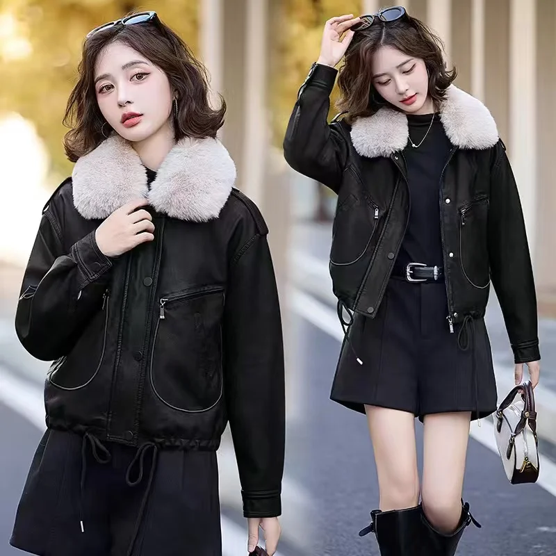 High-grade PU Leather Female Jacket Short Faux Leather Women Coat Locomotive Leather Ladies Outwear