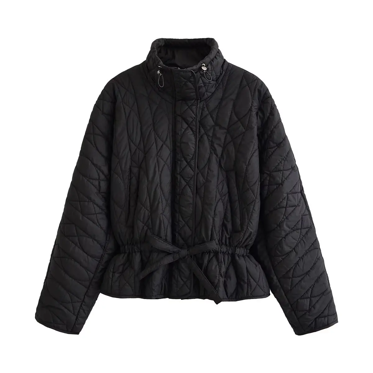 Women's Winter Jacket With Drawstring New Casual High Neck Zipper Pocket Woman Padded Jackets Chic Female Coats New Brand Hot