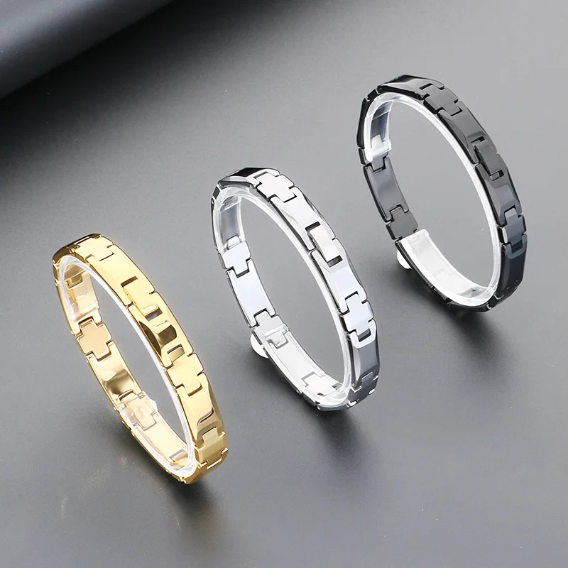 KALEN Tungsten Wristband Bracelet Men's Punk Shiny Gold Color Fashion Jewelry with Durable Metal Design for Daily Wear & Gift