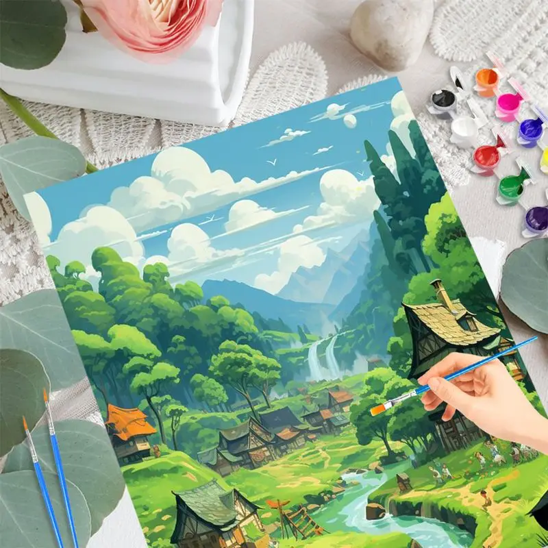 PhotoCustom Diy Painting By Numbers Kit Mountain Scenery Paint By Numbers For Adults Landscape Crafts