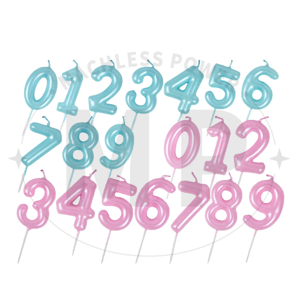 1PC 0-9 Metallic Pearlescent Color Digital Candles Blue/Pink Number Birthday Cake Decoration Cakes Topper Party Home Decoration