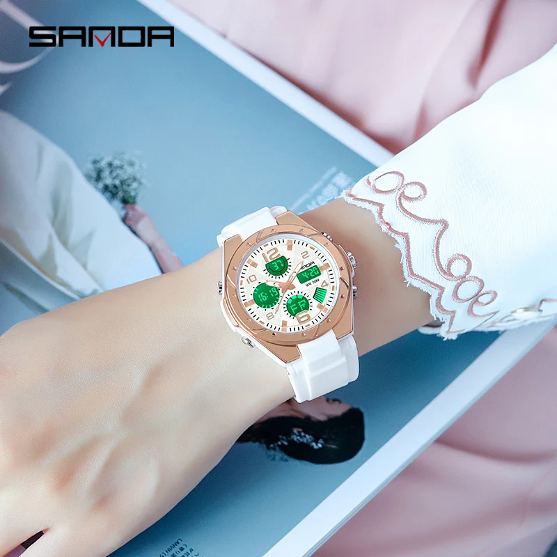 SANDA Fashion Sports Women Watches Waterproof LED Digital Female Watch Student Wristwatches For Women Clock Relogio Feminino