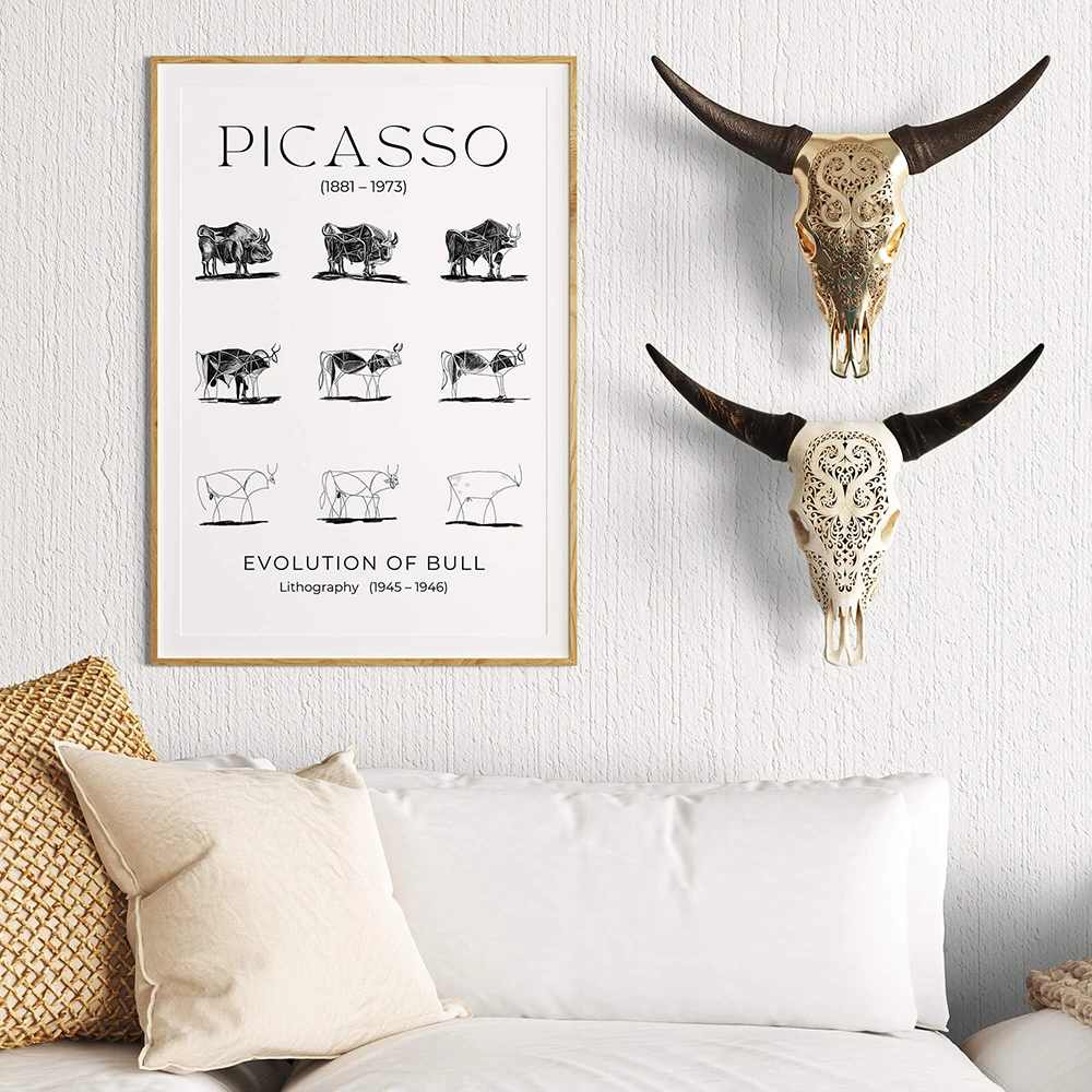 Pablo Picasso Posters Prints Abstract Evolution Bulls Line Wall Art Canvas Painting Black White Pictures For Living Room Decor