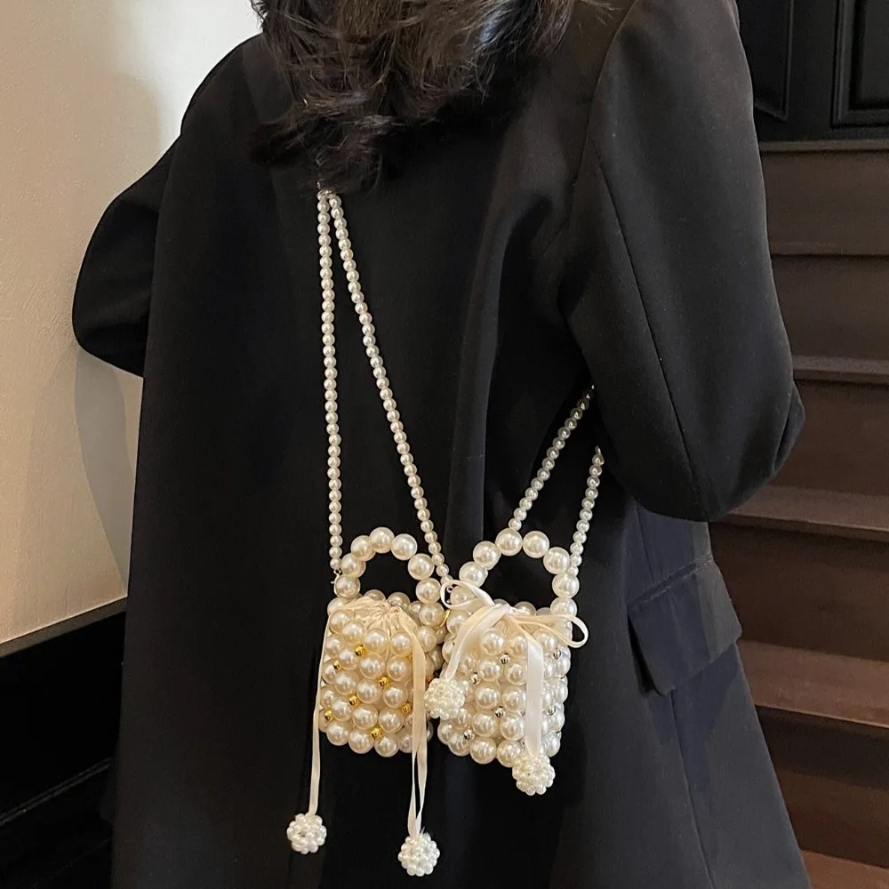 

Роскошная сумка с жемчугом и бисером, мини-кошелек со съемной цепочкой через плечо, элегантная маленькая сумка на плечо для хранения, детская