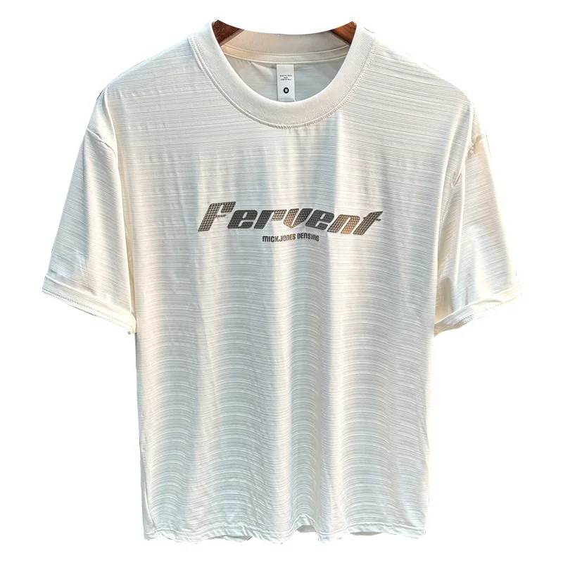 2025 Summer New Ice Silk Cool Feeling Quick Drying Thin Style Loose Short Sleeve T-shirt for Men, Elastic Half Sleeve Trendy Top