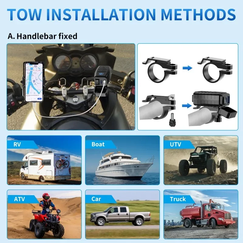 شاحن سيارة صغير مع عرض الجهد، محول شاحن سريع USB الفولتميتر الرقمي لدراجة نارية السيارة 12 فولت/24 فولت #1