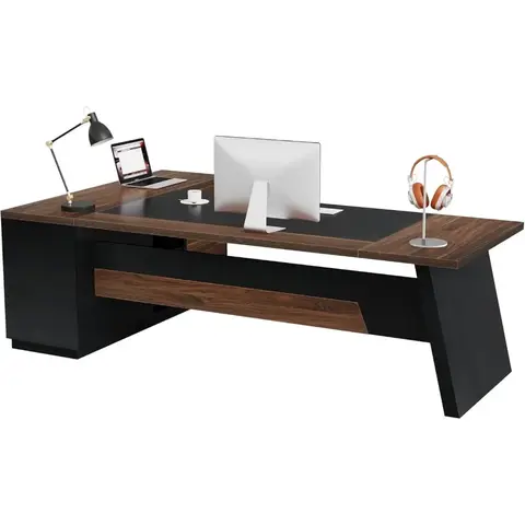 78" L-Shaped Executive Desk, Office Desk with Drawers and Lateral File Cabinet, Business Furniture with Storage Shelves