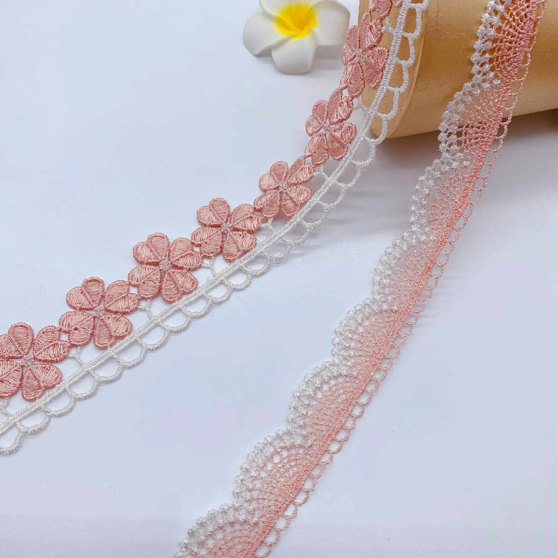 3Yards Of Embroidery White Pink Lace Fabric DIY Sewing Lolita Clavicle Chain Jewelry Wedding Garment Lace