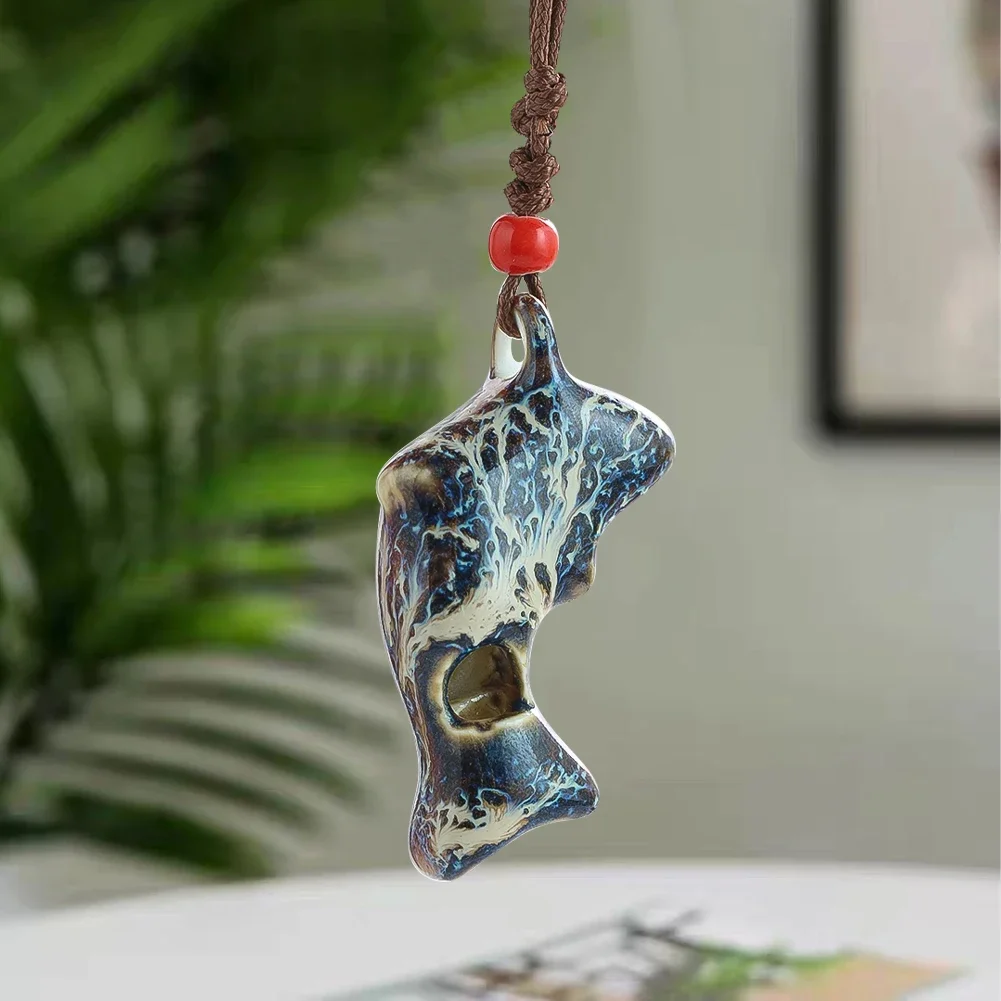 Ceramic Dolphin Shaped Whistle Necklace with Adjustable Cord Handmade Animal Ocarina Pendant for Kids Music Practice  Party Gift