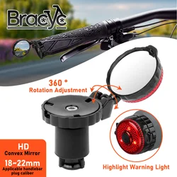 Bicycle Rearview Mirror Adjustable Rotate Cycling Handlebar Led Warning Light Rear View Mirrors for MTB Road Bike Accessories