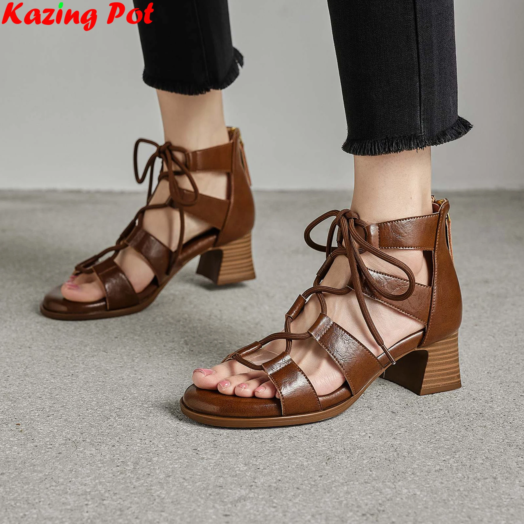 

Женские сандалии-гладиаторы из натуральной кожи, размеры 34-41, с открытым носком, на высоком каблуке, элегантные, в стиле ретро, для вечеринок, с ремешком на пятке, современные, летние