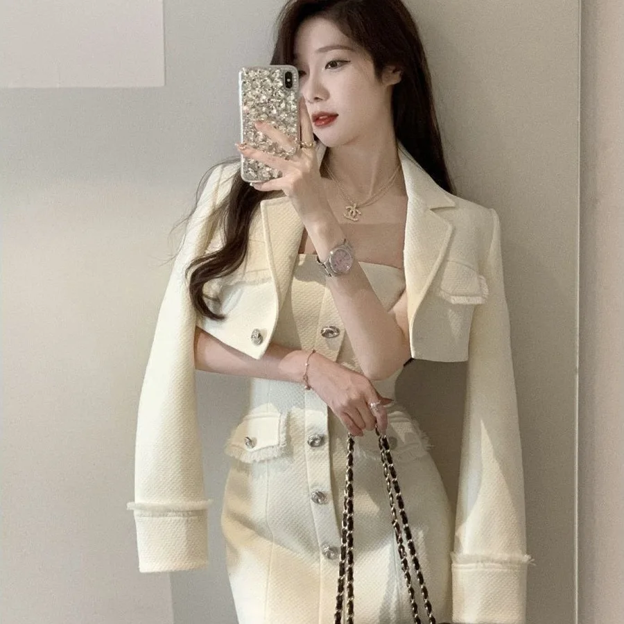 

Женский костюм: пальто с бахромой и юбка с завышенной талией, комплект из двух предметов для весны и осени (Ropa Para Mujer)