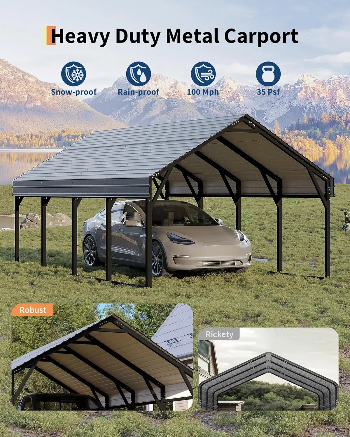 12x20 ft Metal Carport, Reinforced Frame and Steel Roof for All-Weather Use, Permanent Shelter for Bass Boats image 6