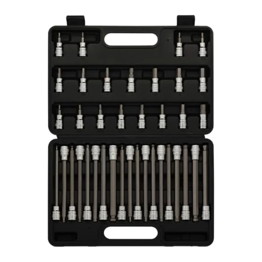 

3/8" Drive Hex Bit Socket Set CR-V S2 Steel SAE/Metric Extra Long Ball-End and Standard Allen Hex Bit Socket Set 1/8 Inch - 3/8