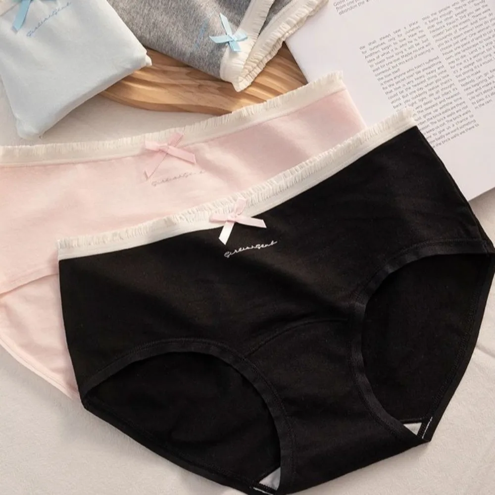 Underpants Mid Waist Bow Cotton Panties Letter Comfortable Underwear for Women Simple Sweet Flower Briefs Lady