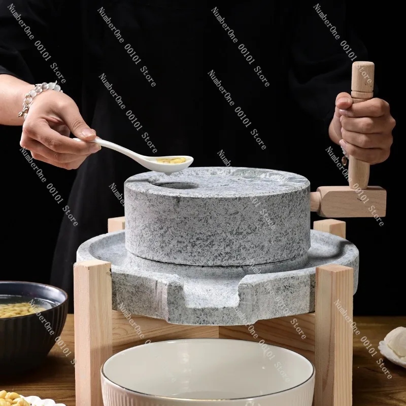 Vintage Natural Stone Mini Millstone Manual Non Electric Stone Grinder Retro Household Small Hand Crank Grinding Plate